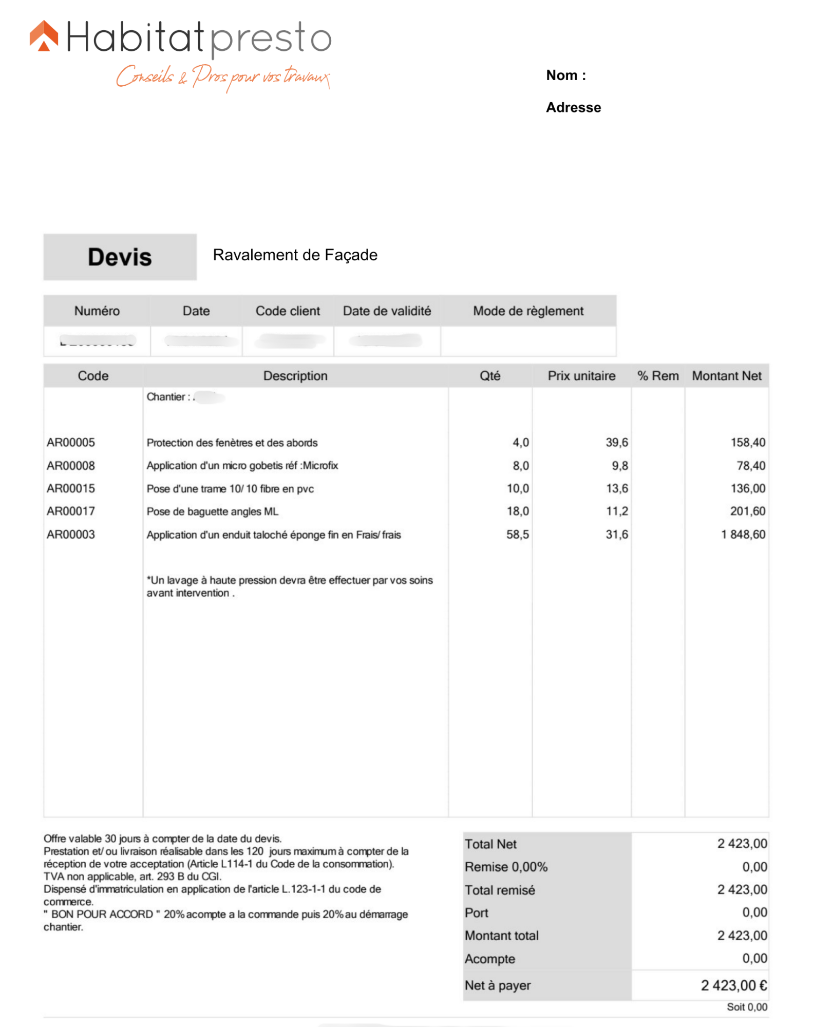 obtenez rapidement un devis gratuit pour la rénovation de votre façade. comparez les prix, les prestations et trouvez des artisans qualifiés pour redonner vie à l'extérieur de votre maison.